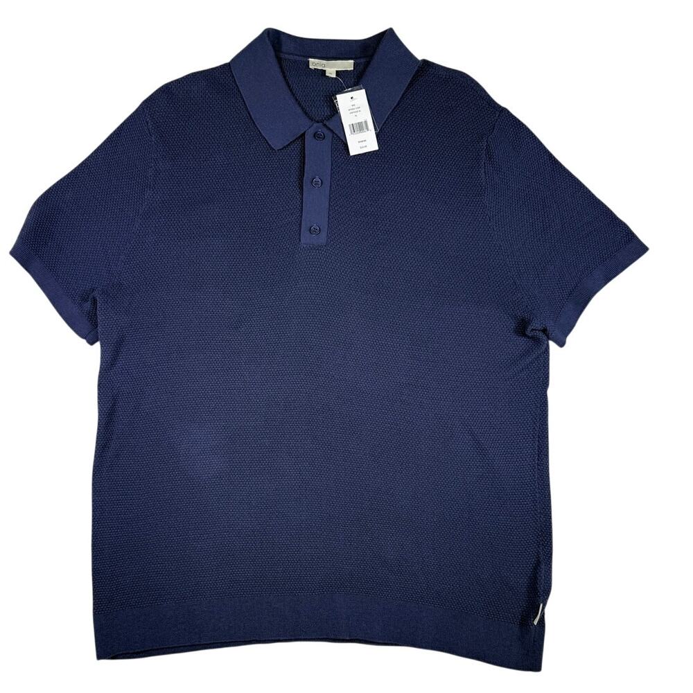 NWT Onia Men's XL Textured Knit Polo Shirt - Vintage Indigo Blue
